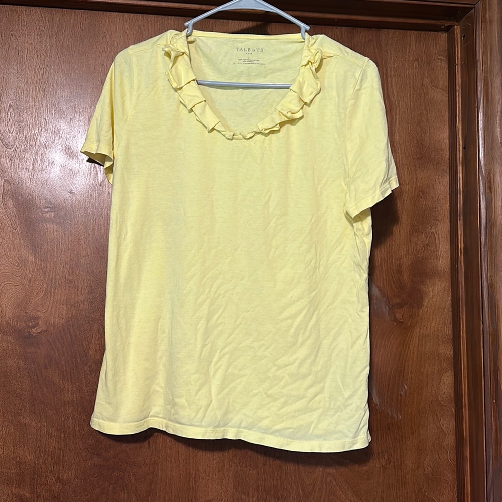 Large Talbots yellow t shirt with ruffle neck line